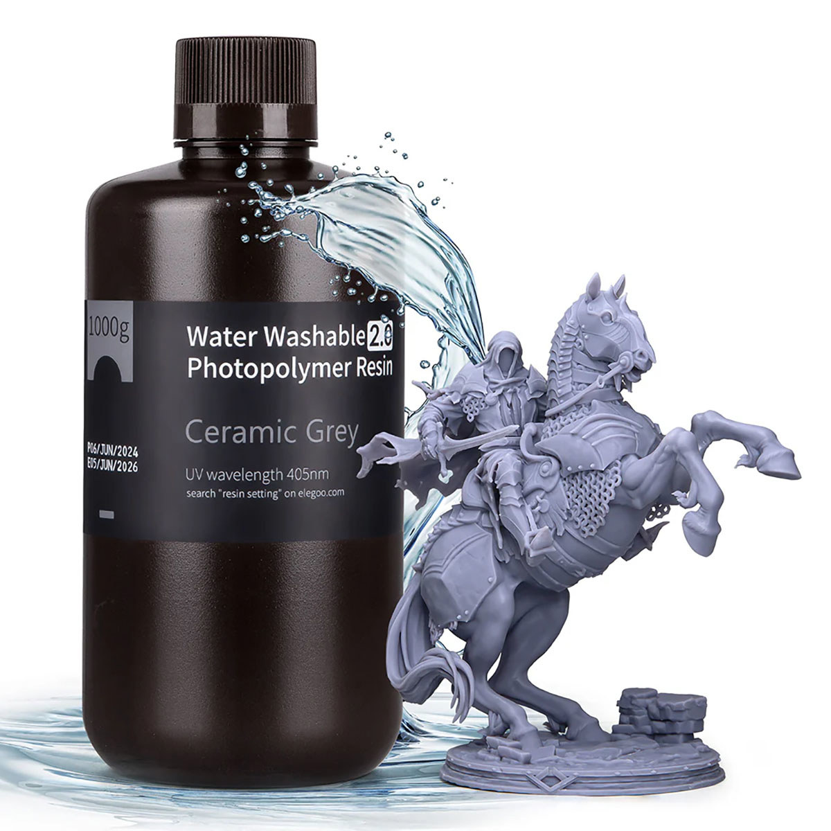 

Elegoo 1Kg Water-Washable 2.0 Photopolymer Resin Bottle, Gray