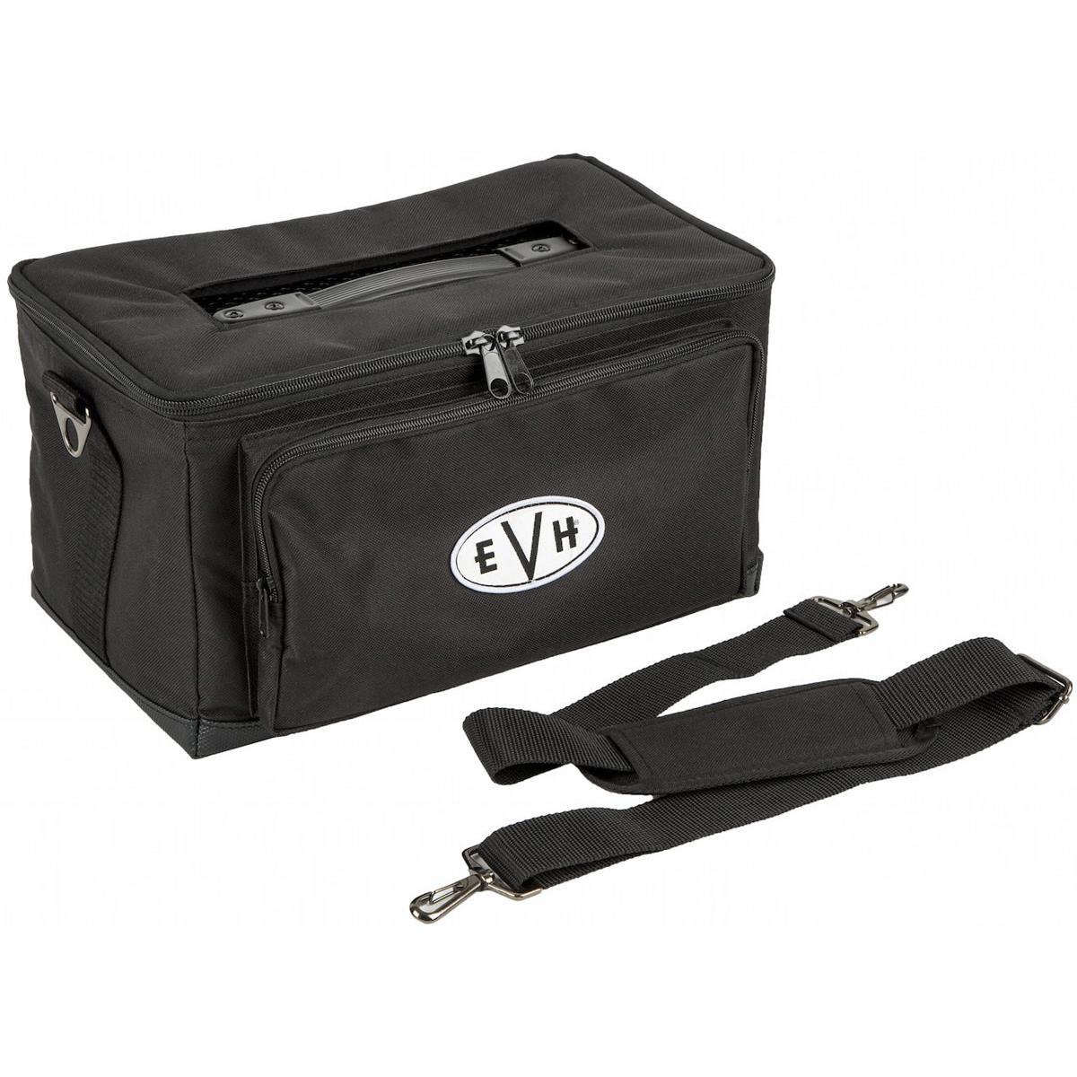 EVH 5150III Lunchbox Amp Carrying Case Carry your EVH 5150III LBX Head to the gig in comfortable style with this custom-designed soft case. Constructed from durable 600-denier nylon, this case will survive plenty of journeys to rehearsals and shows protecting your valuable amplifier the entire time. 8mm interior padding cradles your amp head softly, while the top access port provides an easy way to grab your amps handle and hit the road. A strong padded canvas shoulder strap allows you to sling the head comfortably over your shoulder and the non-slip bottom surface helps your case stay put wherever you set it down. An easy access front panel keeps the amps power cable conveniently close and can also hold spare fuses, a speaker cable or other accessories. The large EVH oval logo on the front leaves no doubt as to which amp this case belongs with.