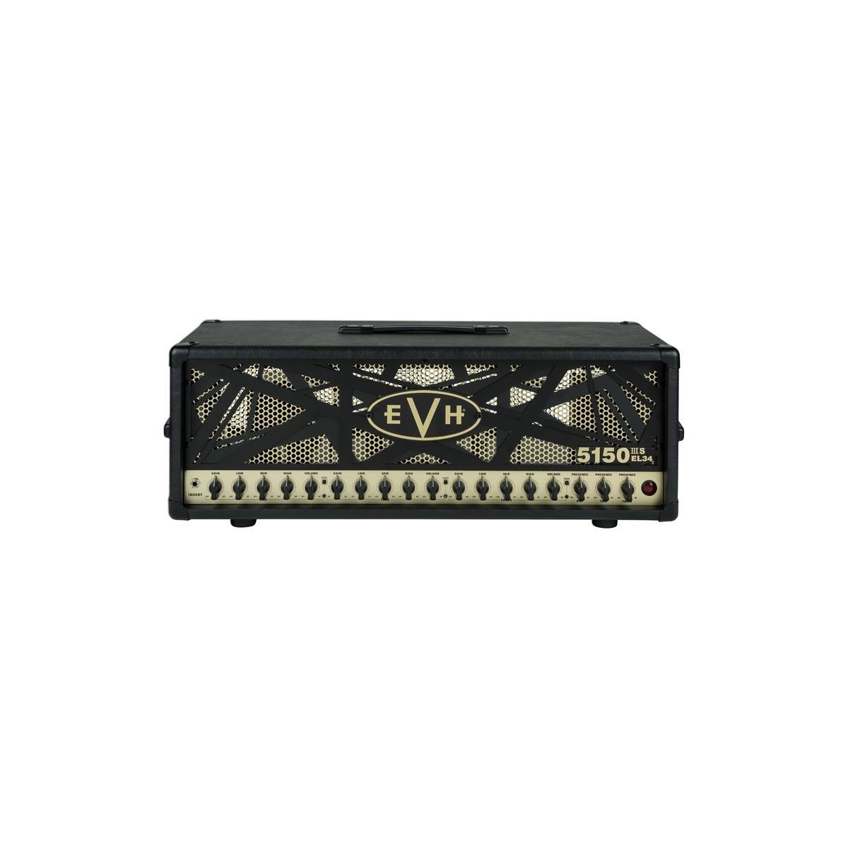 EVH 5150III 100S EL34 100W Head Amplifier with EL34 Tubes, 120V Introducing the 5150III 100S EL34 100W Head Amplifier with EL34 Tubes from Eddie Van Halen's brand, EVH. EVH 5150III heads and cabinets deliver the holy grail of tone - a truly clean channel, a super-heavy crunch channel and an off-the-scale overdrive channel you simply won't believe. You get the incredible tones Eddie Van Halen has chased his whole life, as Eddie himself has defined and designed each of the 5150III amplifier's three channels.  • Power: 100 Watts  • Tubes: Eight x JJ ECC83 (preamp); Four x EL34  • Three channels  • Controls: Gain, Low, Mid, High, Volume, Channel Select, Presence and Resonance for Each Channel  • Covering: Black Textured vinyl covering  • Four-button footswitch included