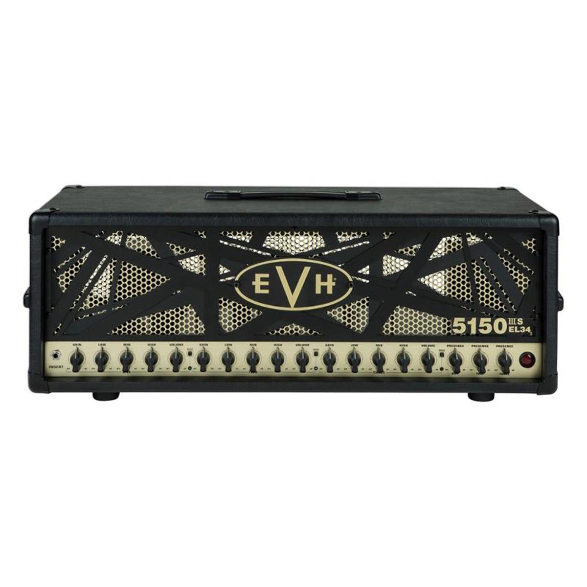 EVH 5150III 100S EL34 100W Head Amplifier with EL34 Tubes, 120V Introducing the 5150III 100S EL34 100W Head Amplifier with EL34 Tubes from Eddie Van Halen's brand, EVH. EVH 5150III heads and cabinets deliver the holy grail of tone - a truly clean channel, a super-heavy crunch channel and an off-the-scale overdrive channel you simply won't believe. You get the incredible tones Eddie Van Halen has chased his whole life, as Eddie himself has defined and designed each of the 5150III amplifier's three channels.  • Power: 100 Watts  • Tubes: Eight x JJ ECC83 (preamp); Four x EL34  • Three channels  • Controls: Gain, Low, Mid, High, Volume, Channel Select, Presence and Resonance for Each Channel  • Covering: Black Textured vinyl covering  • Four-button footswitch included