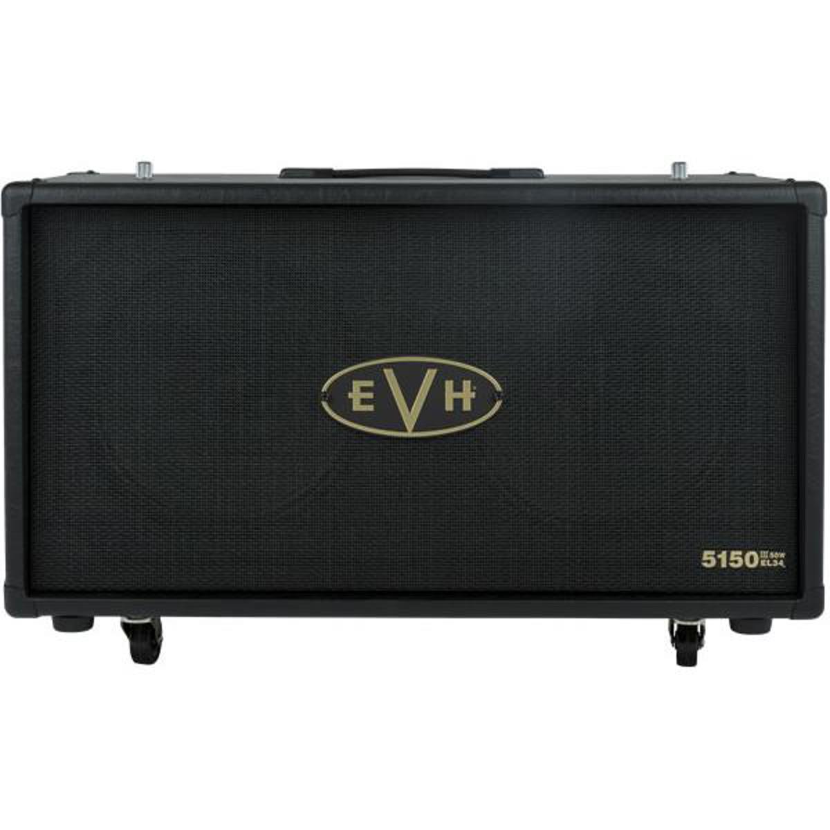EVH 5150 III EL34 212ST 50W 2x12" Straight Cabinet, Black and Gold Motif The new 5150III EL34 212ST cabinet is the perfect companion to the new 5150III 50W EL34 Head with a matching black and gold motif. This 50-watt, 16 ohm straight-front 212 cabinet features rock solid birch construction, Signature Celestion G12H Anniversary Series speakers, EVH casters, head-mounting mechanism and tilt-back legs.