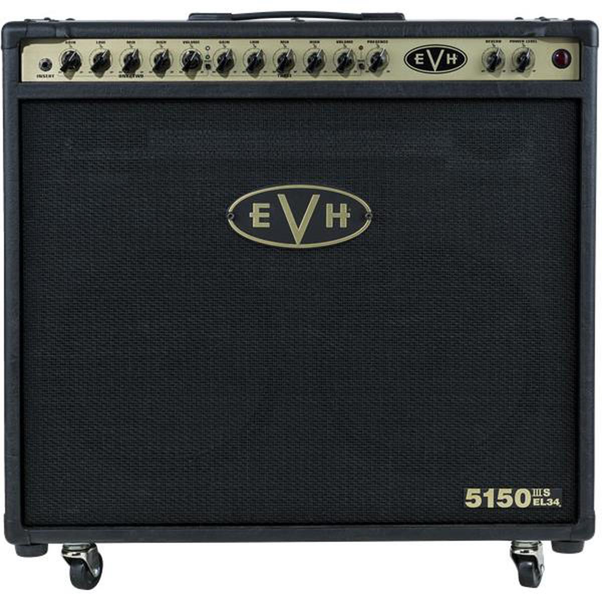 EVH 5150III 50W EL34 2x 12 Combo Amplifier and 2x 12" Speaker, Black The EVH 5150III 50W EL34 2x12 Combo delivers signature harmonic overtones with improved dynamic compression and saturation that evoke a more modern "British" sound, all with the sustain and versatility expected from an amp bearing Eddie Van Halen's name.Designed with flexible and independent dual-concentric controls that allow for gain and volume level matching, this 50-watt tube combo amp boasts three channels for any playing style-sparkly cleans, tight crunch or soulful leads.<Br>Delivering a full-spectrum of tone, channel one features pristine cleans and compressed tone, channel two kicks in with overdrive and heavy gain and channel three oozes with liquid distortion. Channels one and two each have dual concentric gain/volume controls, with shared EQ (low, mid, high). Channel three has its own gain, volume and EQ (low, mid, high) controls. All three channels also have global presence, resonance and reverb controls.Loaded with two 12" custom special designed EVH Celestion speaker to enhance sound and style, this combo amp also has seven JJ ECC83 (12AX7) preamp tubes, two JJ EL34 power tubes and front-panel adjustable power output from 50 watts down to one watt.<Br>Other features include an ultra-high-gain preamp design custom voiced for maximum output, single instrument input, rear-panel selectable output impedance (4, 8 or 16 ohms) with a pair of parallel speaker outputs, rear-panel MIDI input and preamp output, rear-panel effects loop and headphone jack (mutes power amp), and a four-button footswitch that controls all three channels and reverb for easy onstage switching.The cabinet is constructed out of birch with special internal baffling for tight and increased bass response. Sporting a slick black and gold motif on the control panel, this combo is finished off with black vintage-style chicken knobs, red LED jewel indicator, molded black plastic top handle and pop-out casters. A high-quality fitted cover is available as an EVH Accessory.