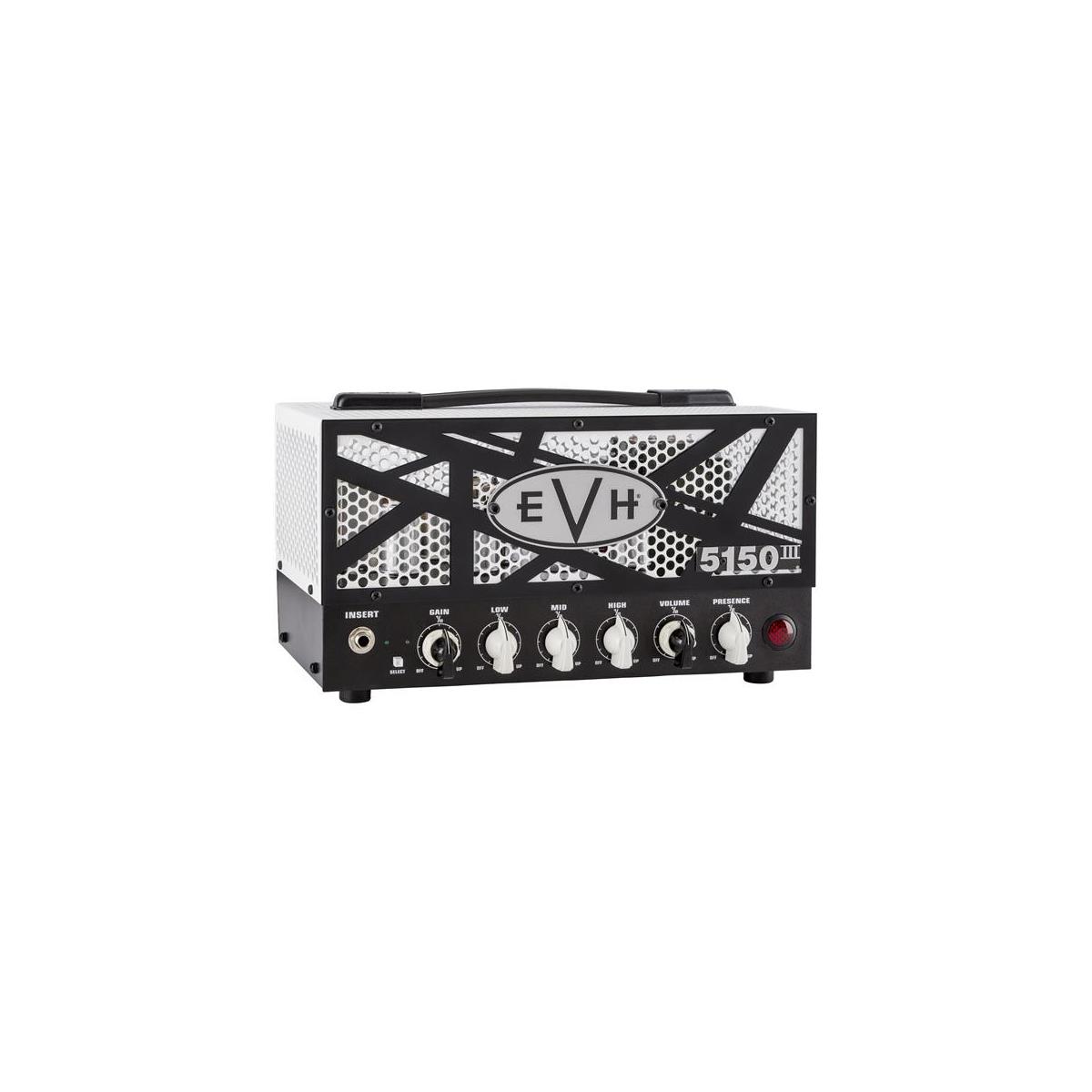 EVH 5150III LBXII 15W 2-Channel Amplifier Head, 120V The EVH 5150III LBXII is a 15-watt guitar amp head that packs an extraordinary and powerful punch. This 2.0 version of their diminutive easy-to-carry "lunchbox" head features the famous Green and Blue channels, delivering sparkling clean tone and punchy gain to inspire unlimited artistic expression. Armed with four ECC83S (12AX7) preamp and two EL84 power tubes, the LBXII also includes dual-concentric gain and volume controls for precise and independent control of each channel, as well as shared EQ presence and resonance controls. Dial in a crystal clean tone or turn the gain up for a bluesier counterpart on the Green channel and when you are looking to bring the house down, hit the one-button footswitch and select the Blue channel for a tight and compressed overdriven tone with sustain for days. Bedroom players can utilize the 1/4-power switch to reduce the head to 3.5 watts and avoid disturbing the rest of the household, while studio and live musicians can leverage this same feature to turn up the head for a squeezed and spongy tone. Boasting exceptional construction, fierce tone and distinctive style with a black control panel and white metal grill cage with iconic EVH striped motif, the LBXII is a phenomenal performing amp.