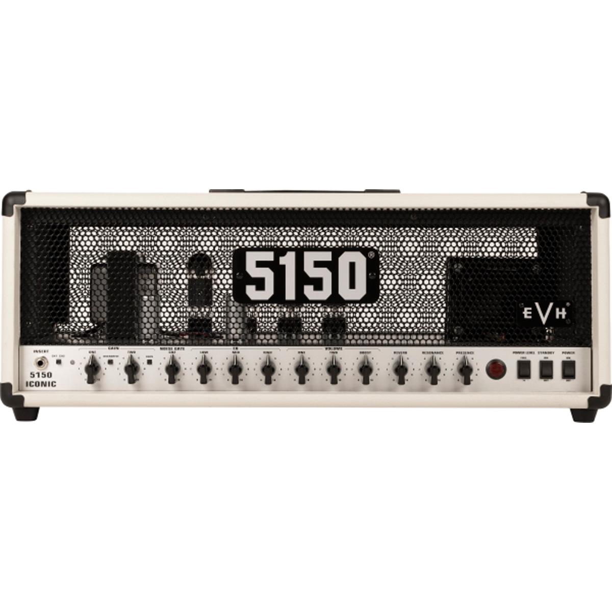 EVH 5150 Iconic Series 80W Amplifier Head, Ivory The EVH 5150 Iconic Series satisfies the needs of gigging and recording guitarists craving that pure and powerful EVH tube tone, but at a more affordable price. Evolving from the revered EVH 5150III amplifiers, the Iconic Series delivers the searing sound and growling gain that the late-Eddie Van Halen made famous throughout his groundbreaking career.Designed by renowned amp engineer, James Brown, the 5150 Iconic Series 80W Head is powered by four JJ 6L6 power tubes and voiced with two JJ ECC83S preamp tubes, providing all the firepower the modern guitarist needs.This head features two channels with an extra voicing on each for even more versatility. The Green channel boasts an overdrive button to run from lush clean tones to increased gain, while the Red channel's burn button adds fiery crunch that's ideal for blistering leads.Each channel houses its own gain and volume controls, allowing for level-matching the volume when switching between the clean and high gain channels. The channel two noise gate's quick attack suppresses any hiss while ensuring all staccato riffing is articulate and crisp, not choked and choppy. The Boost control on Channel 2 allows you to add another 10Db of foot-switchable volume to your tone - perfect for ensuring your solos cut through the mix. The control panel also includes shared EQ (Low, Mid and High), global resonance and presence knobs to adjust the low- and high-end aspects of your tone, and a global reverb control to add the perfect amount of bounce and decay for any room.Other features include a two-button footswitch, effects loop, dual parallel speaker output jacks, 1/4 power switch to reduce wattage-allowing you to crank the amp and still preserve tone but without destroying your neighbor's solitude, and a speaker-emulated DI XLR with power amp mute for accurate all-tube EVH tone for recording direct or using through any PA system.Sporting sophisticated and distinctive EVH style, the 5150 Iconic Series 80-watt head is wrapped in either Black or Ivory textured vinyl with a brushed aluminum front panel and black steel grille featuring silver and black 5150 and EVH logo badges. This head is finished off with vintage-style chicken-head knobs, red LED jewel indicator and molded black plastic top handle. A high-quality fitted cover is available as an EVH Accessory.
