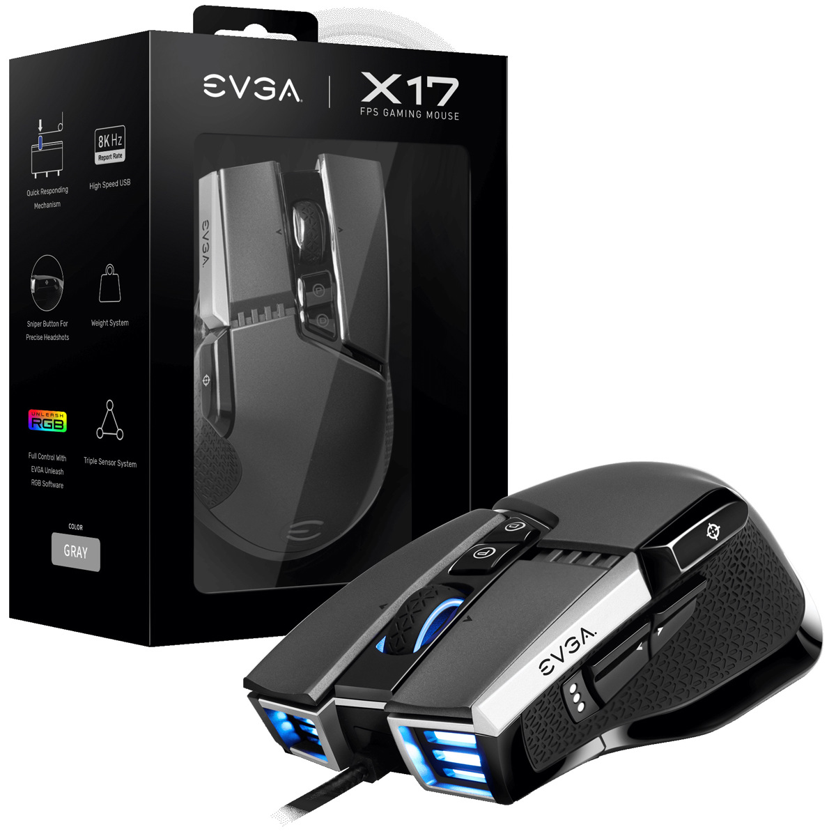 

EVGA X17 Wired Gaming Mouse, Gray