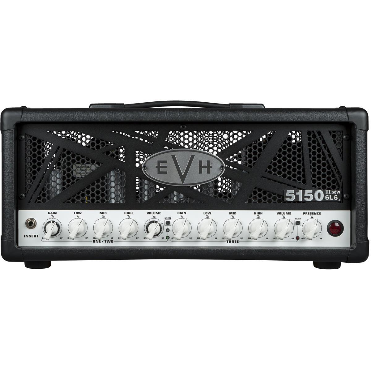 EVH 5150III 50-Watt Amplifier with 6L6 Power Tube, 120V, Black With its smaller size and portability, the EVH 5150III 50W 6L6 Head is the perfect amp for players who want arena volume and performance in a compact package. Three channels of road-tested sound work for any playing style - crisp cleans, raw crunch or searing leads, while newly added independent dual-concentric controls allows for gain and volume level matching. This 2.0 version of our popular 50-watt head delivers a full-spectrum of tone - channel one powers crystal-clear clean tone, channel two ranges from chunky overdrive to tight distortion and channel three oozes with liquid gain. Channels one and two each have dual concentric gain/volume controls, with shared EQ (low, mid, high). Channel three has its own gain, volume and EQ (low, mid, high) controls. All three channels also have global presence and global resonance controls. This amp head also includes selectable impedance (4, 8 or 16 Ohms), dual parallel speaker output jacks, effects loop, headphone jack, line out and a four-button footswitch with 1/4" input jack and MIDI input. Loaded with pure EVH sound and power, the EVH 5150III 50W 6L6 Head is wrapped in Black or Ivory textured vinyl and features our instantly recognizable black EVH-striped steel grille. A high- quality fitted cover is available as an EVH Accessory.