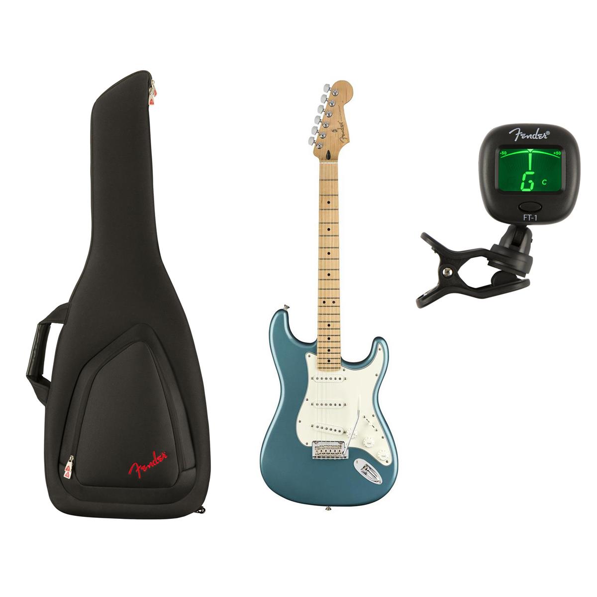 Image of Fender Player Stratocaster Electric Guitar Case &amp; Tuner Bundle - Tidepool