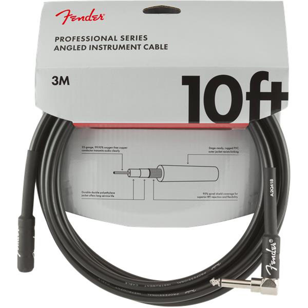 

Fender Professional Series Instrument Cable, 10' Straight/Angle, Black