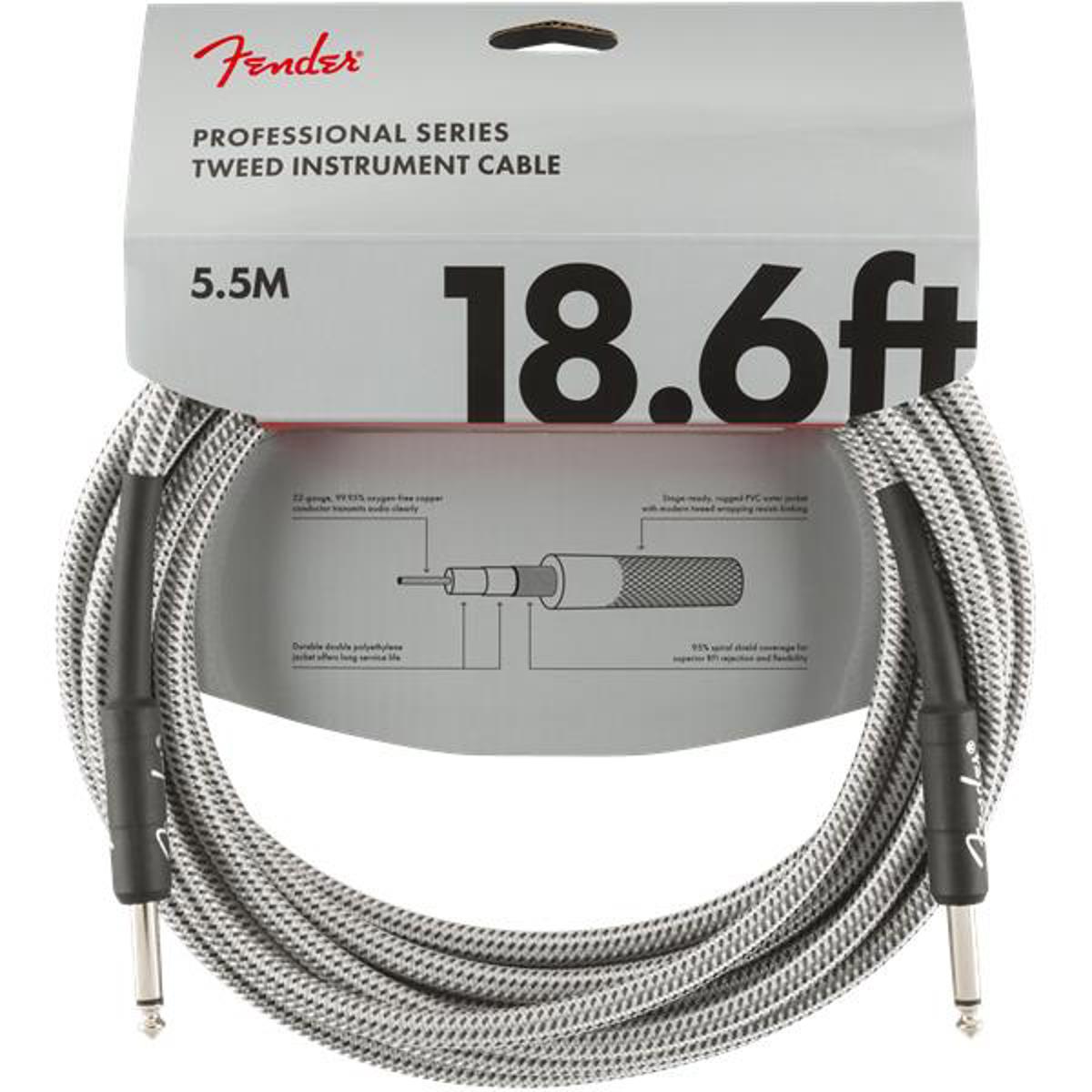 

Fender Professional Series Instrument Cable, 18.6' Straight/Straight White Tweed