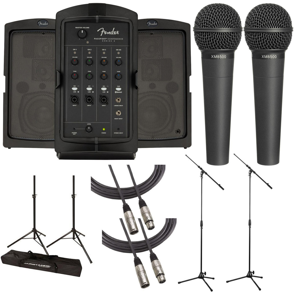 

Fender Passport Conference Series 2 175W 5-CH PA System w/2x Stands, Mic, Cable