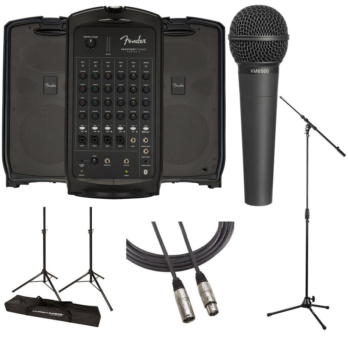 Fender Passport Event Series 2 375W 7-CH PA System with Stands, Mic, Cable -  6943000000 B