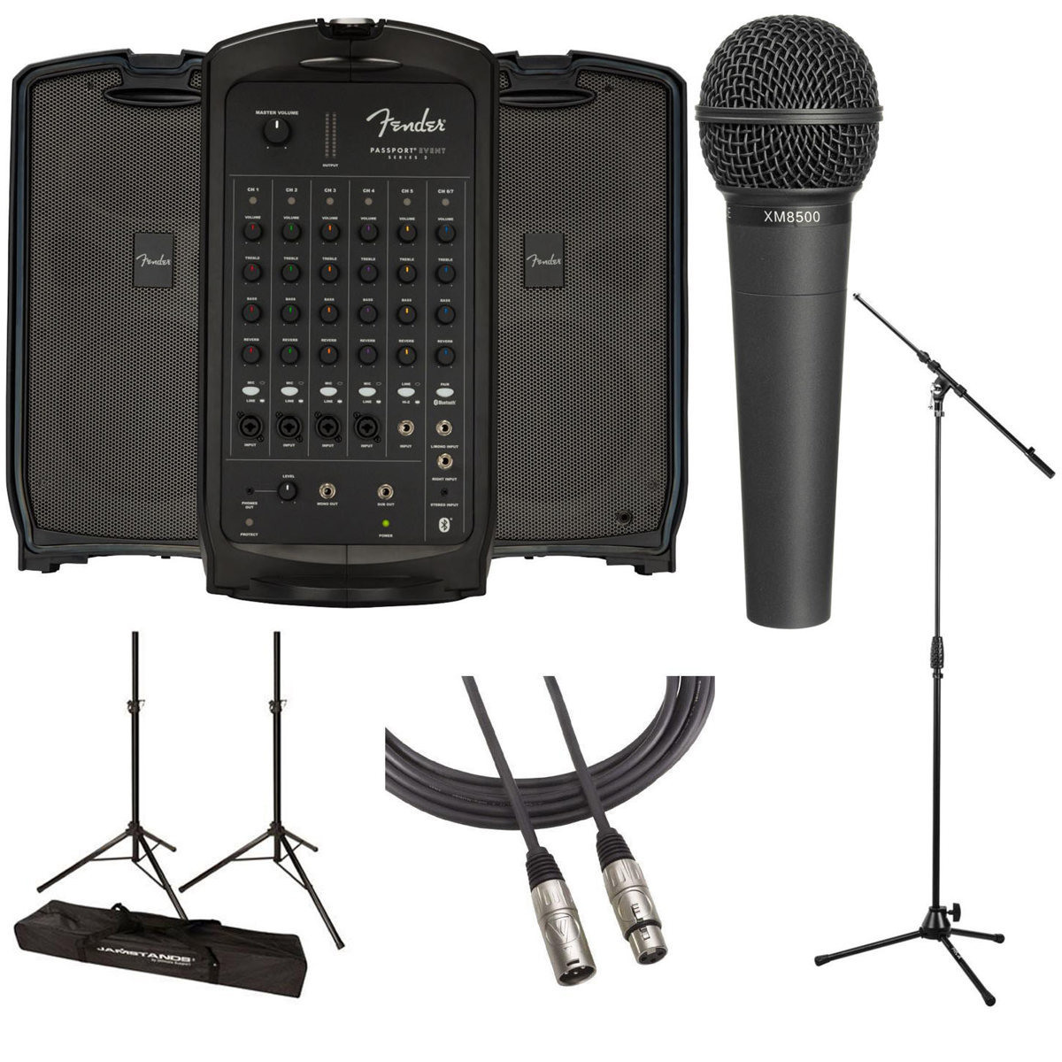 

Fender Passport Event Series 2 375W 7-CH PA System with Stands, Mic, Cable
