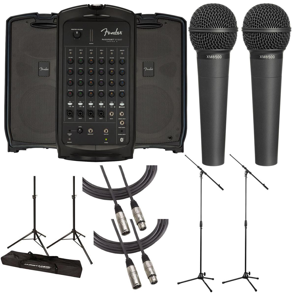 Fender Passport Event Series 2 375W 7-CH PA System with 2x Stands, Mic, Cable -  6943000000 C