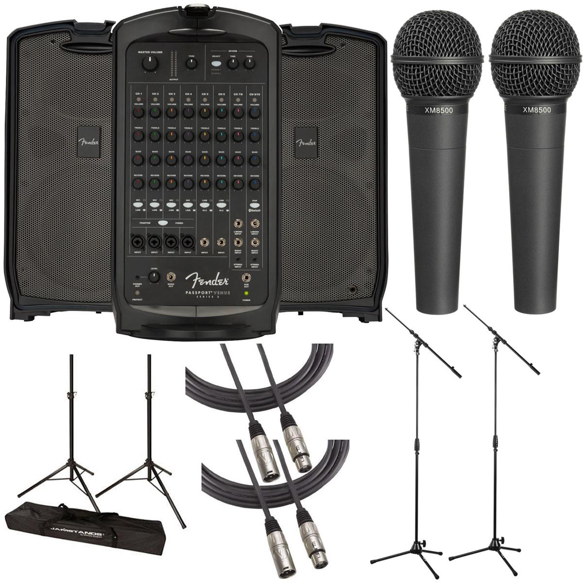 Fender Passport Event Series 2 375W 7-CH PA System with 2x Stands, Mic, Cable -  6944000000 C
