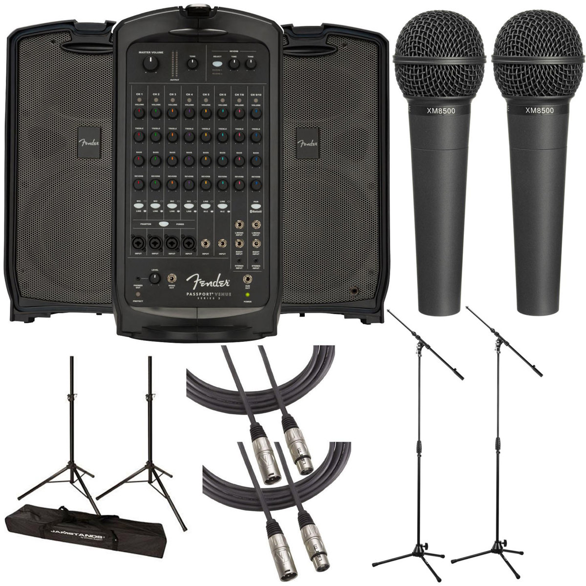 

Fender Passport Event Series 2 600W 10-CH PA System with 2x Stands, Mic, Cable