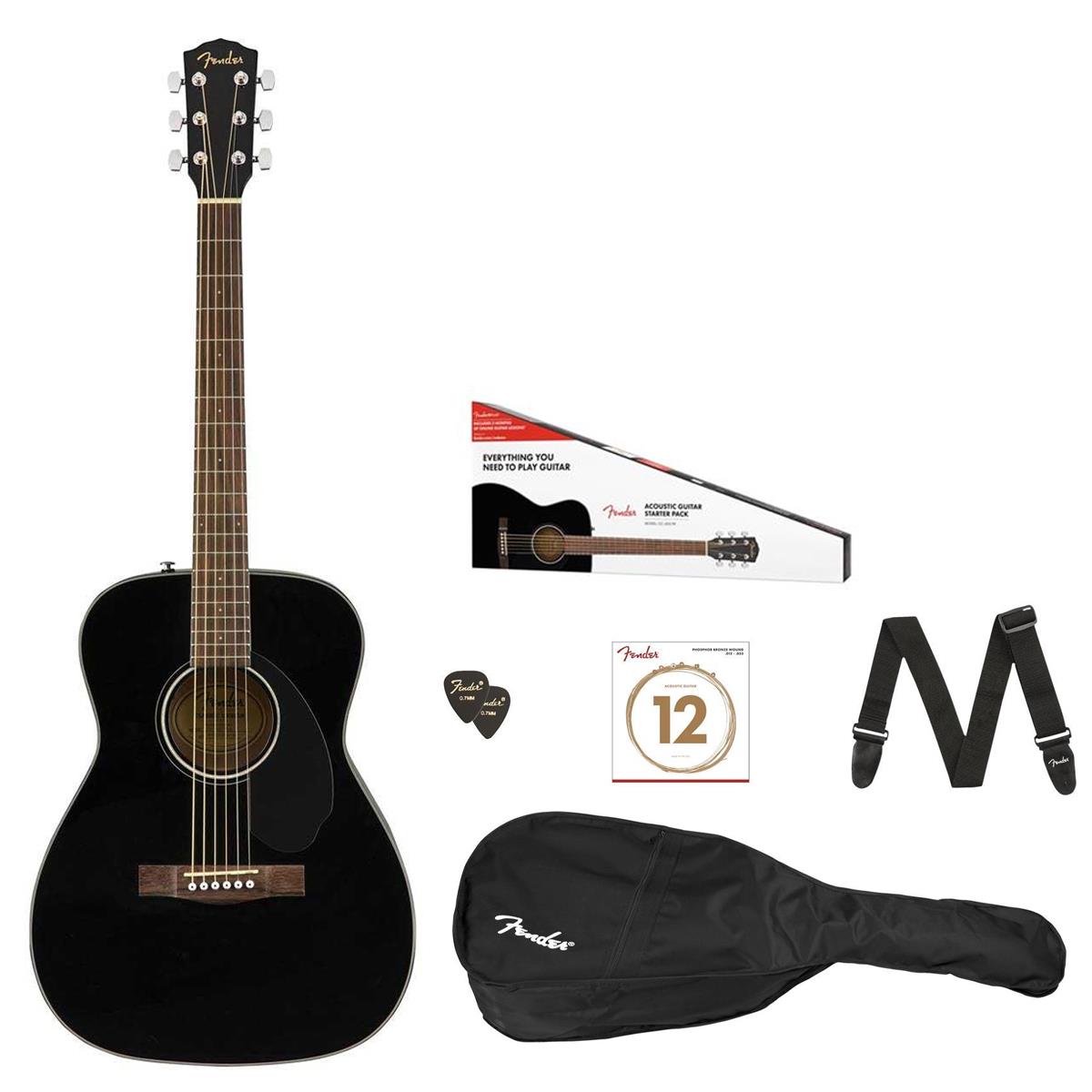 Fender CC-60S Concert Acoustic Guitar Pack, Walnut Fingerboard, Black -  0970150406