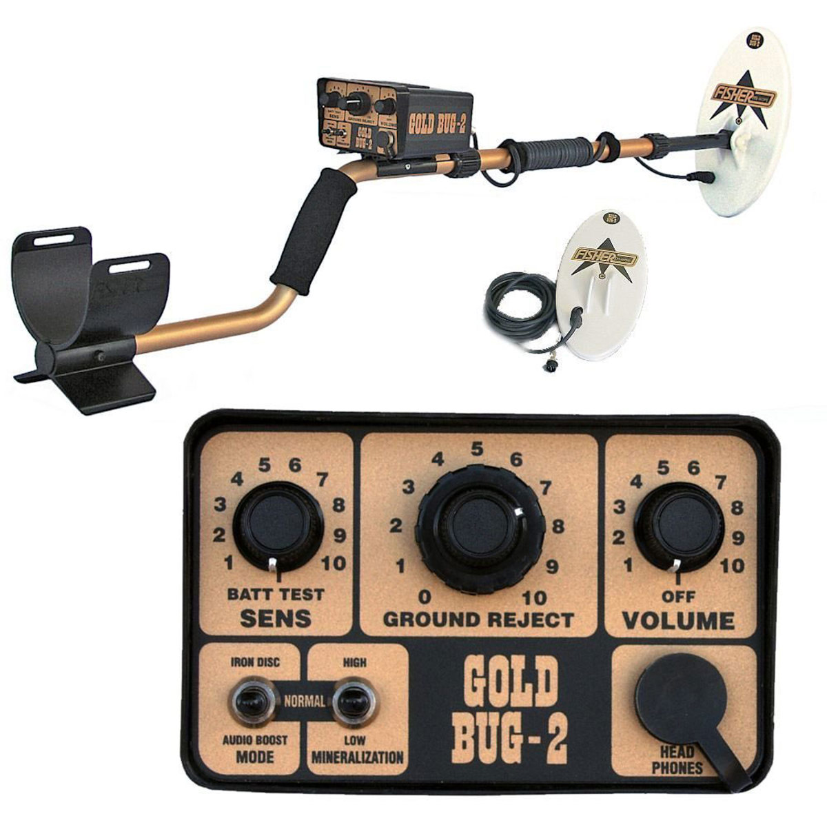 Fisher Research Labs Gold Bug 2 Metal Detector Combo, 10" & 6.5" Coils, 71 kHz -  GB2COMBO