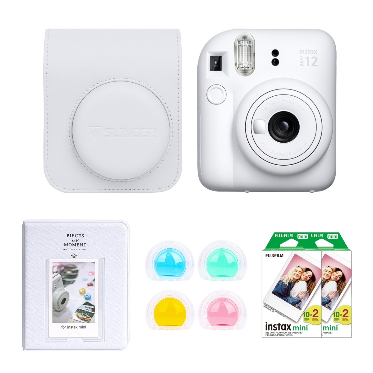 

Fujifilm Instax Mini 12 Instant Camera, Clay White, with Accessory Kit & 2x Film