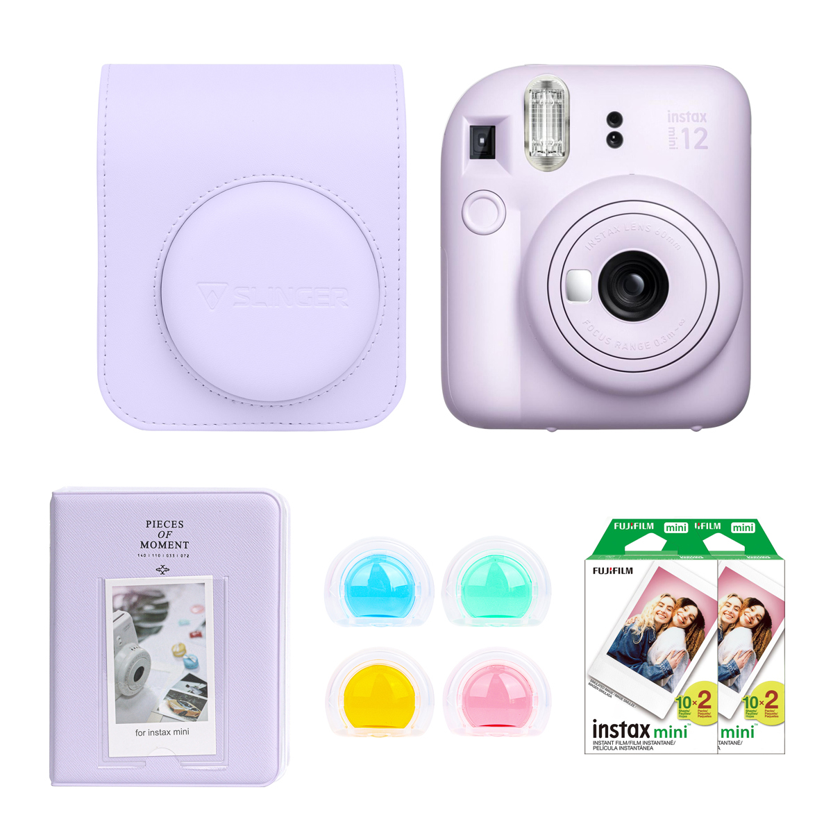 

Fujifilm Instax Mini 12 Instant Camera, Lilac Purple, w/Accessory Kit & 2x Film
