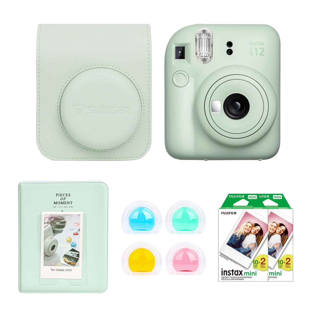 

Fujifilm Instax Mini 12 Instant Camera, Mint Green, w/Accessory Kit and 2x Film