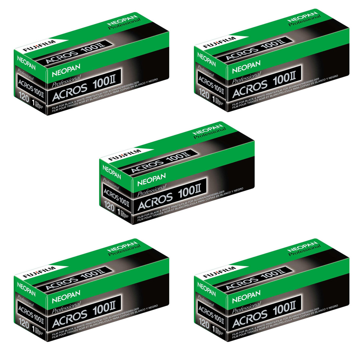 

Fujifilm 5 Pack Neopan 100 Acros II Black and White Negative Film, 120 Roll Film