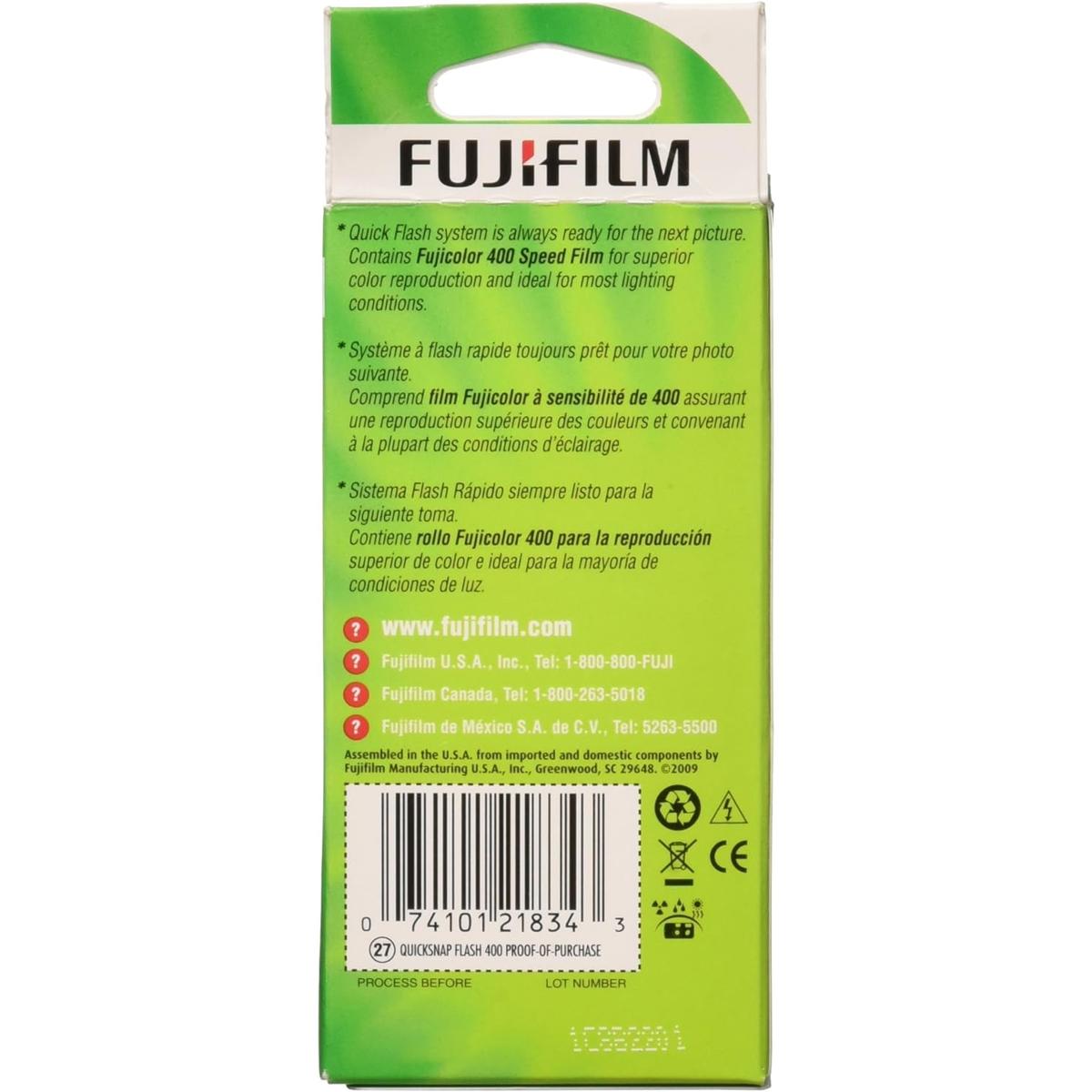 Fujifilm QuickSnap Flash 400 One Time Use 35mm Camera with Flash, 27 Exposures,