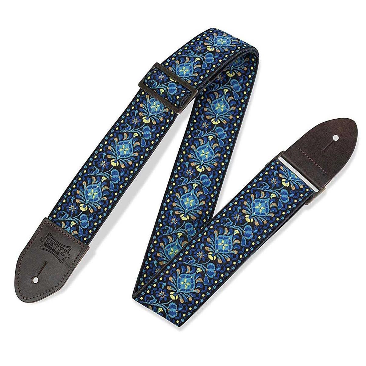 

Format 2" Garment Leather Vintage Jacquard Weave Guitar Strap, Funky Blue