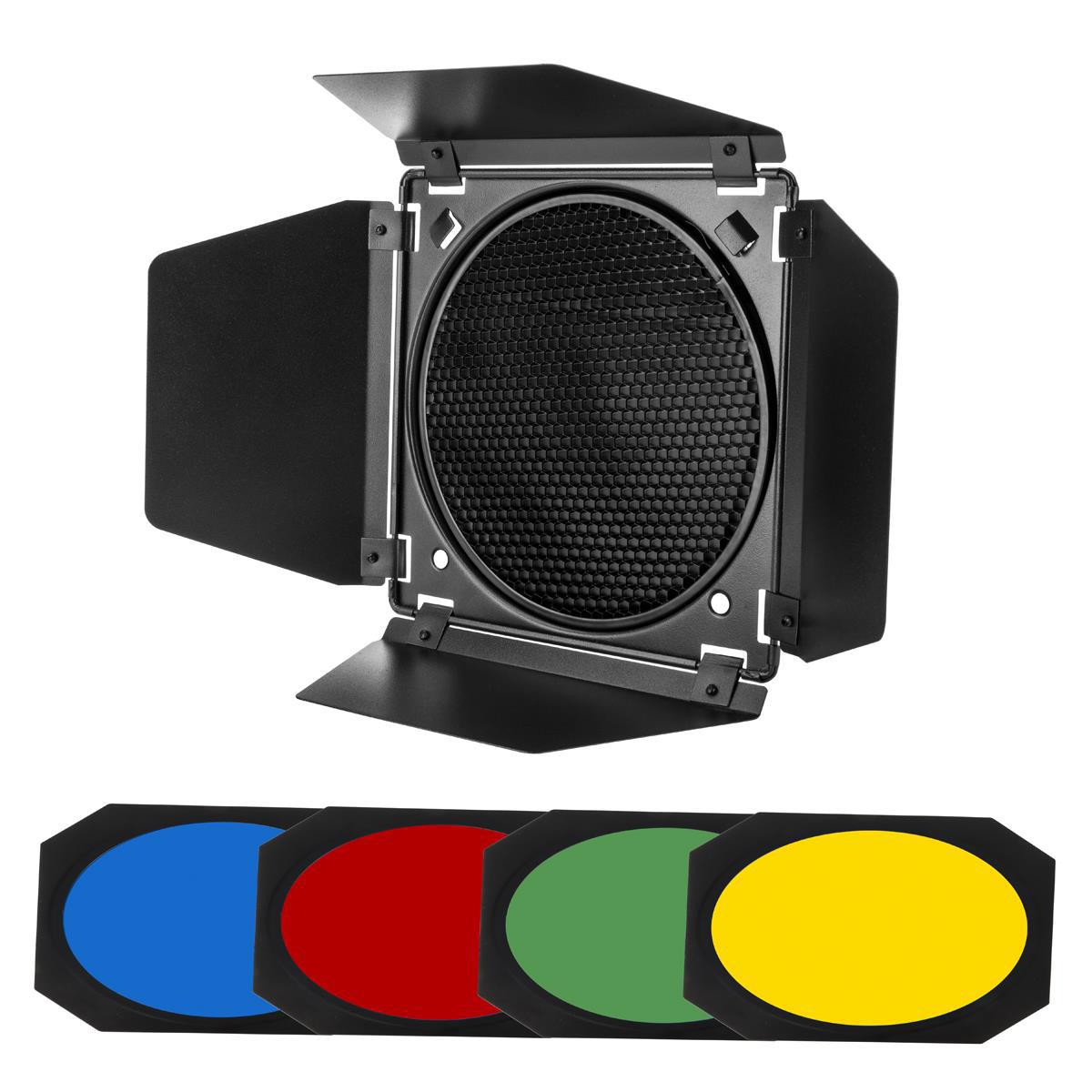 Image of Flashpoint Universal Barn Door Kit with Grid and Gels for 7&quot; Reflectors