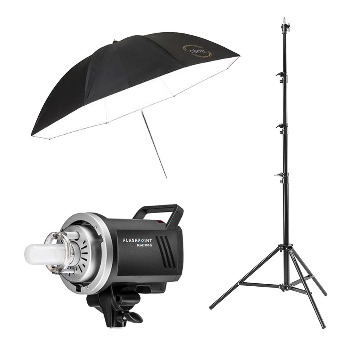 Image of Flashpoint BLAZ 300 300Ws R2 Studio Monolight Kit with Umbrella and Light Stand