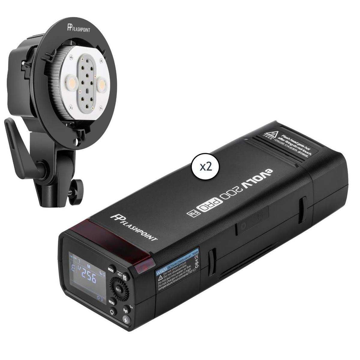 Image of Flashpoint eVOLV 200 Pro Dual Flash Kit W/Dual Power Flash Bracket - AD200 pro