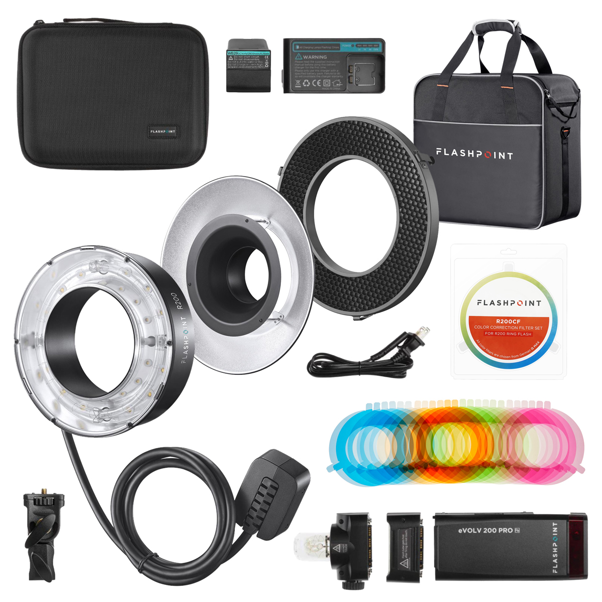 

Flashpoint eVOLV 200 Pro TTL Flash Head Kit with Ring Flash, Reflector and Grid