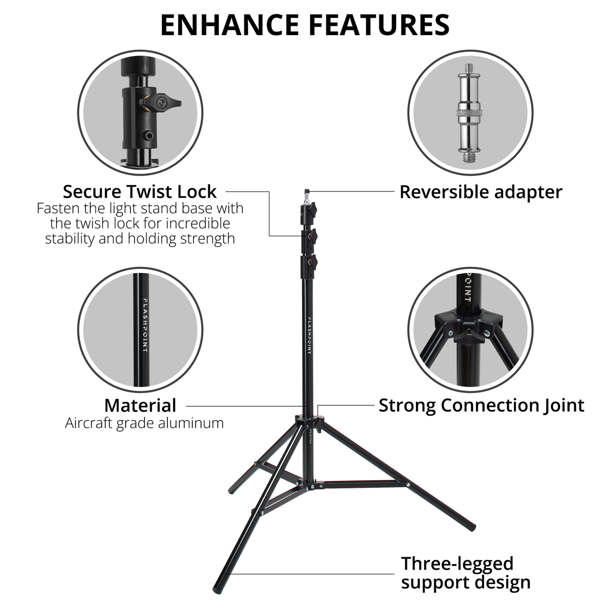 Flashpoint Pro Air-Cushioned Heavy-Duty Light Stand (Black, 7.2') #FP-S-7-V2