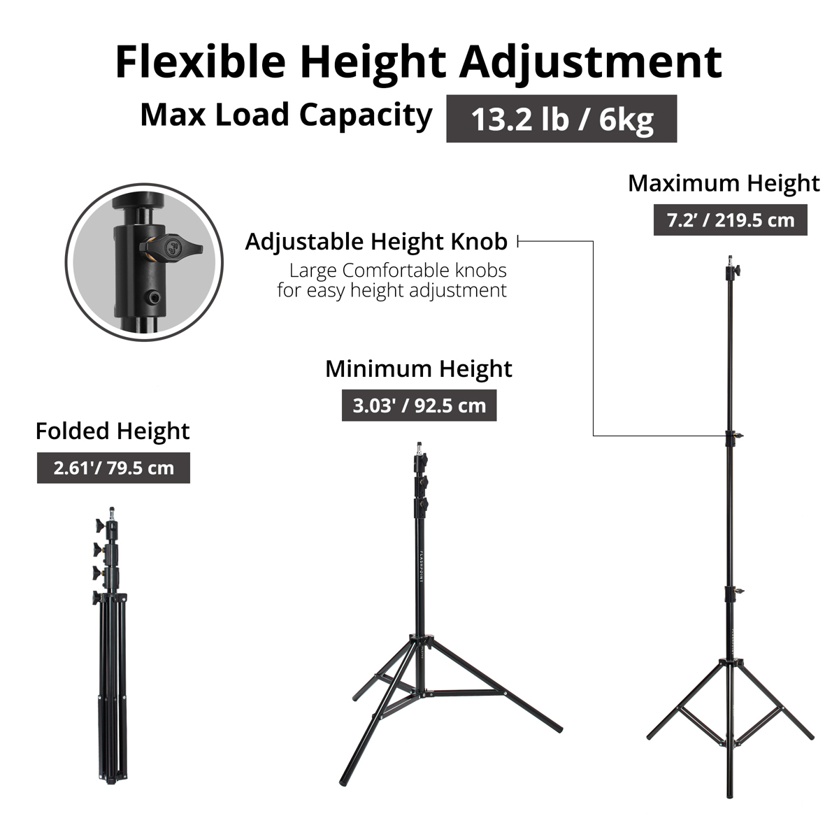 Flashpoint Pro Air-Cushioned Heavy-Duty Light Stand (Black, 7.2') #FP-S-7-V2