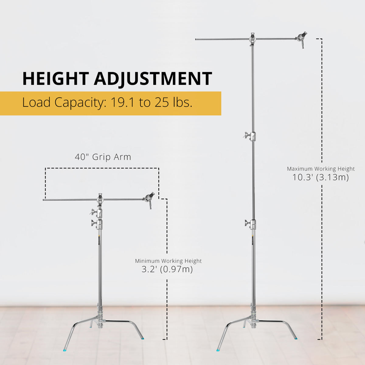 Flashpoint 40" Quick Release Turtle Base C-Stand Kit, Grip Head Arm (Chrome)