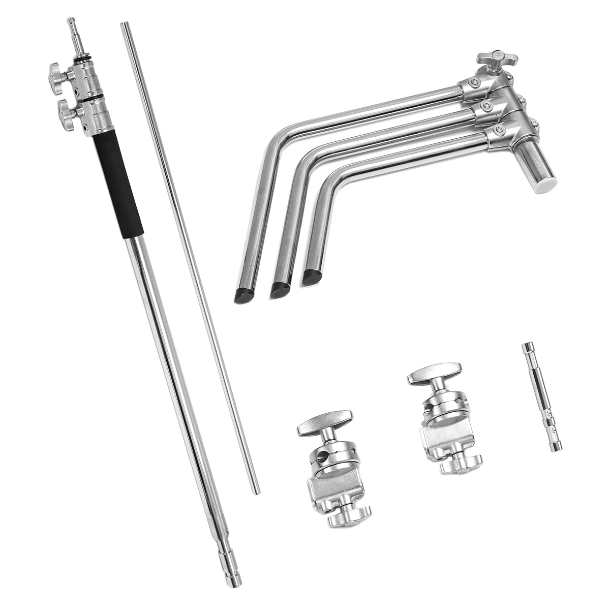 Flashpoint 10' C Stand on Turtle Base, 40" Grip Arm Two 3" Gobo Heads, Chrome