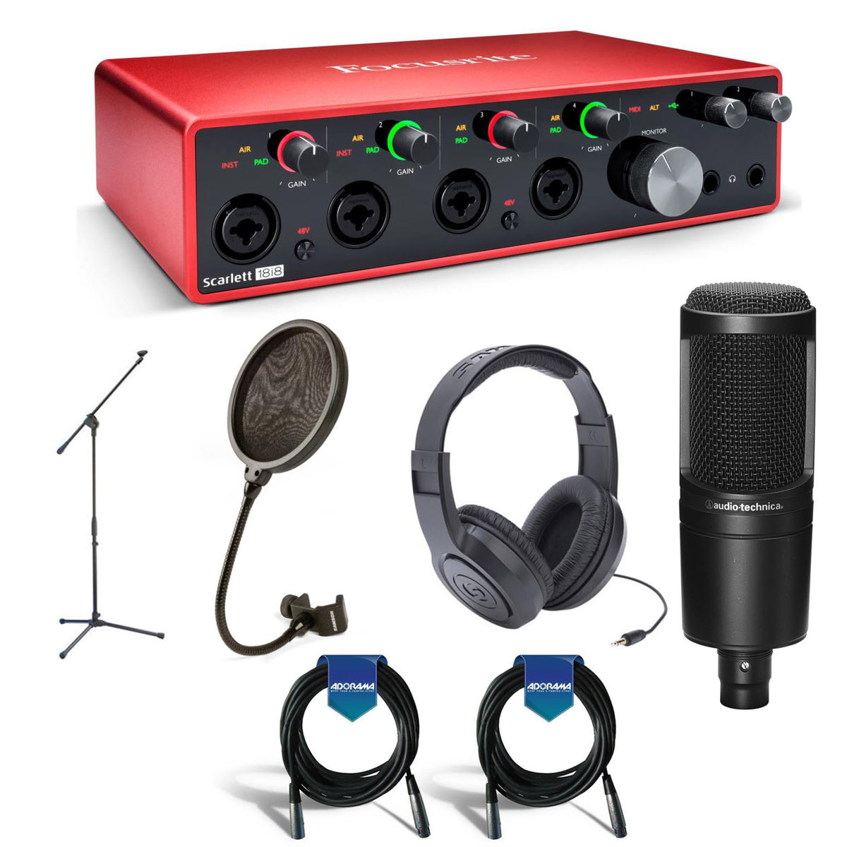 Focusrite Scarlett 18i8 3rd Gen USB Interface w/SW, w/Mic & H&A Tripod Mic Stand -  SCARLETT-18I8-3G A