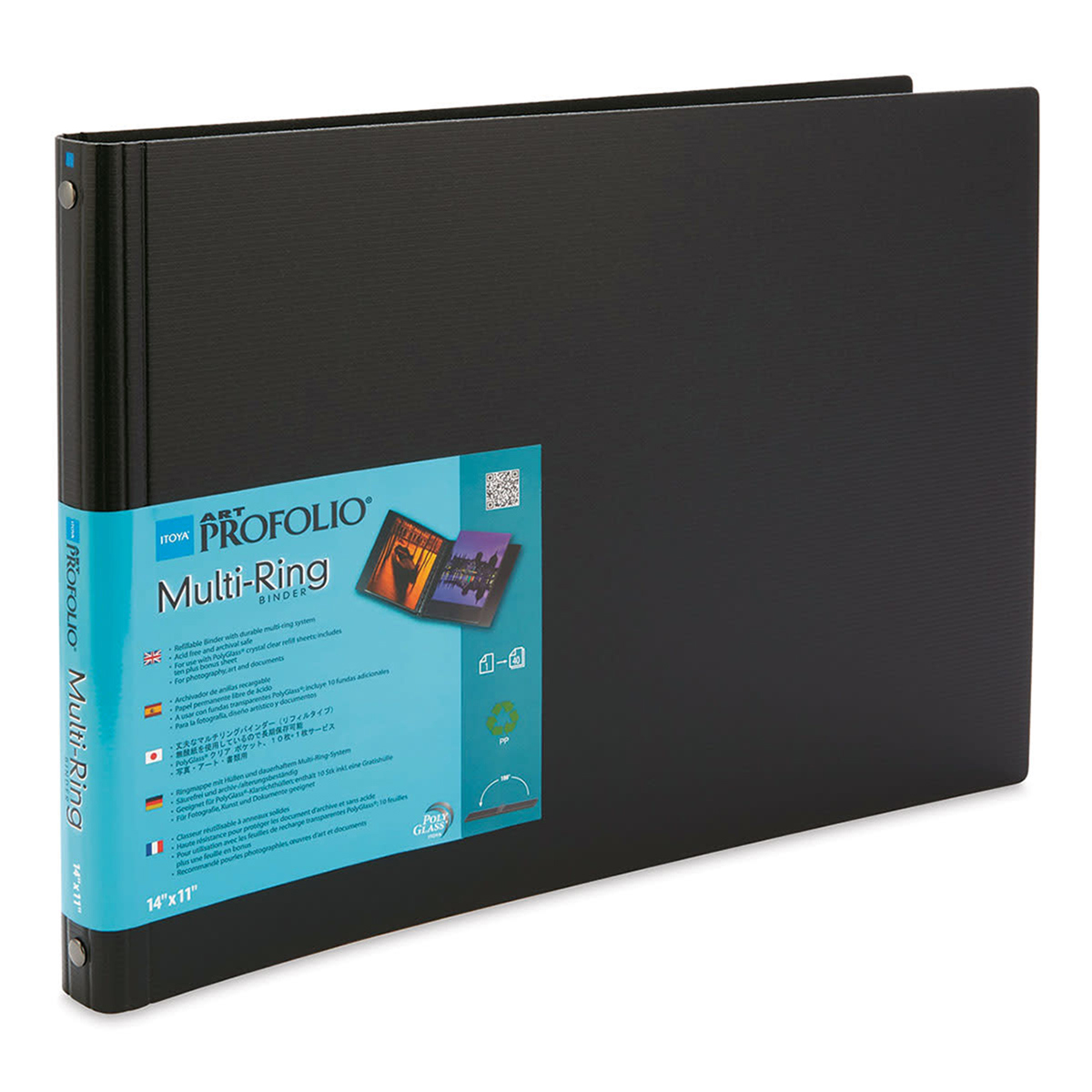 

Itoya 14x11" Art Profolio Multi-Ring Refillable Binder, Landscape, Black Cover