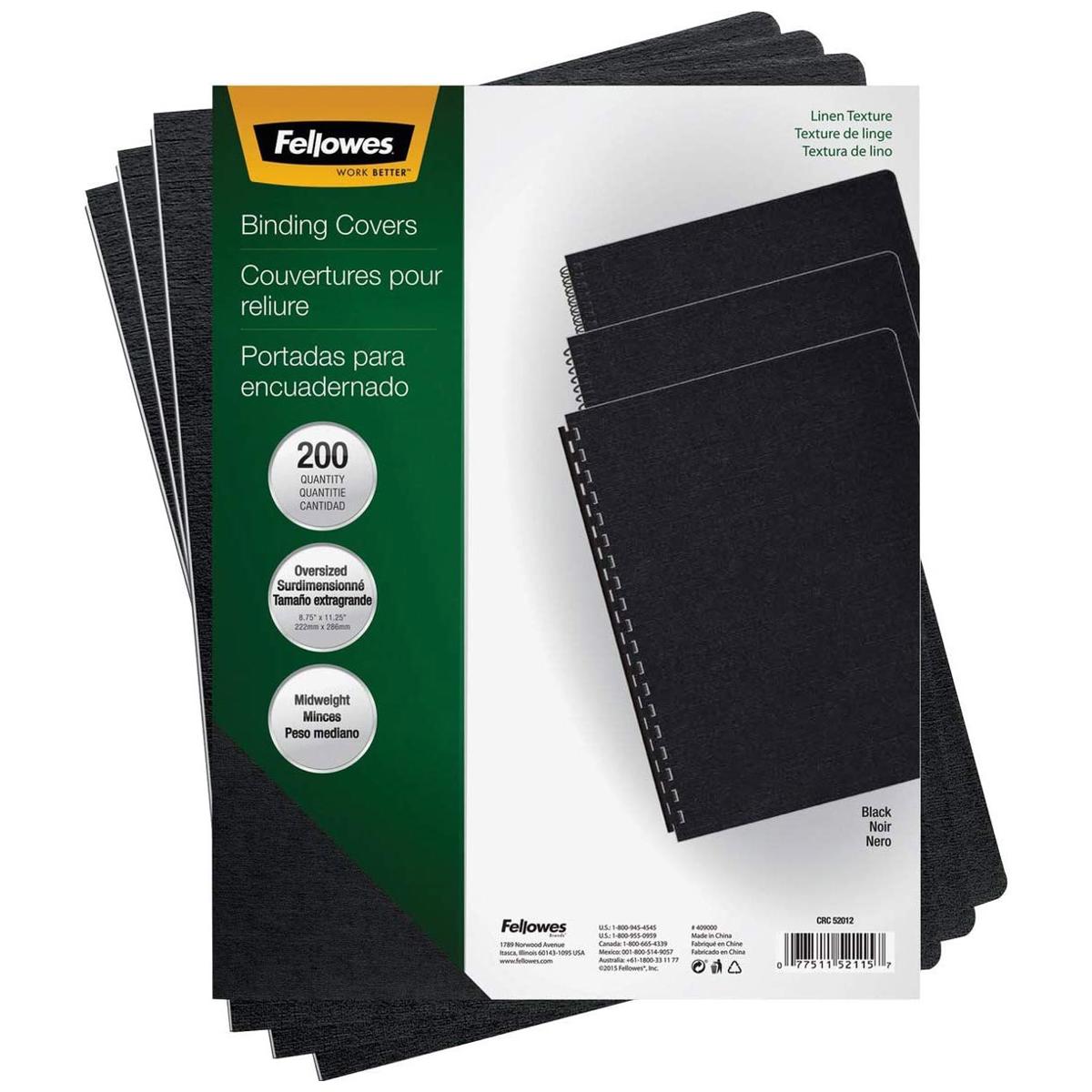 

Fellowes Black Linen Oversize Binding Covers, 200 Pack