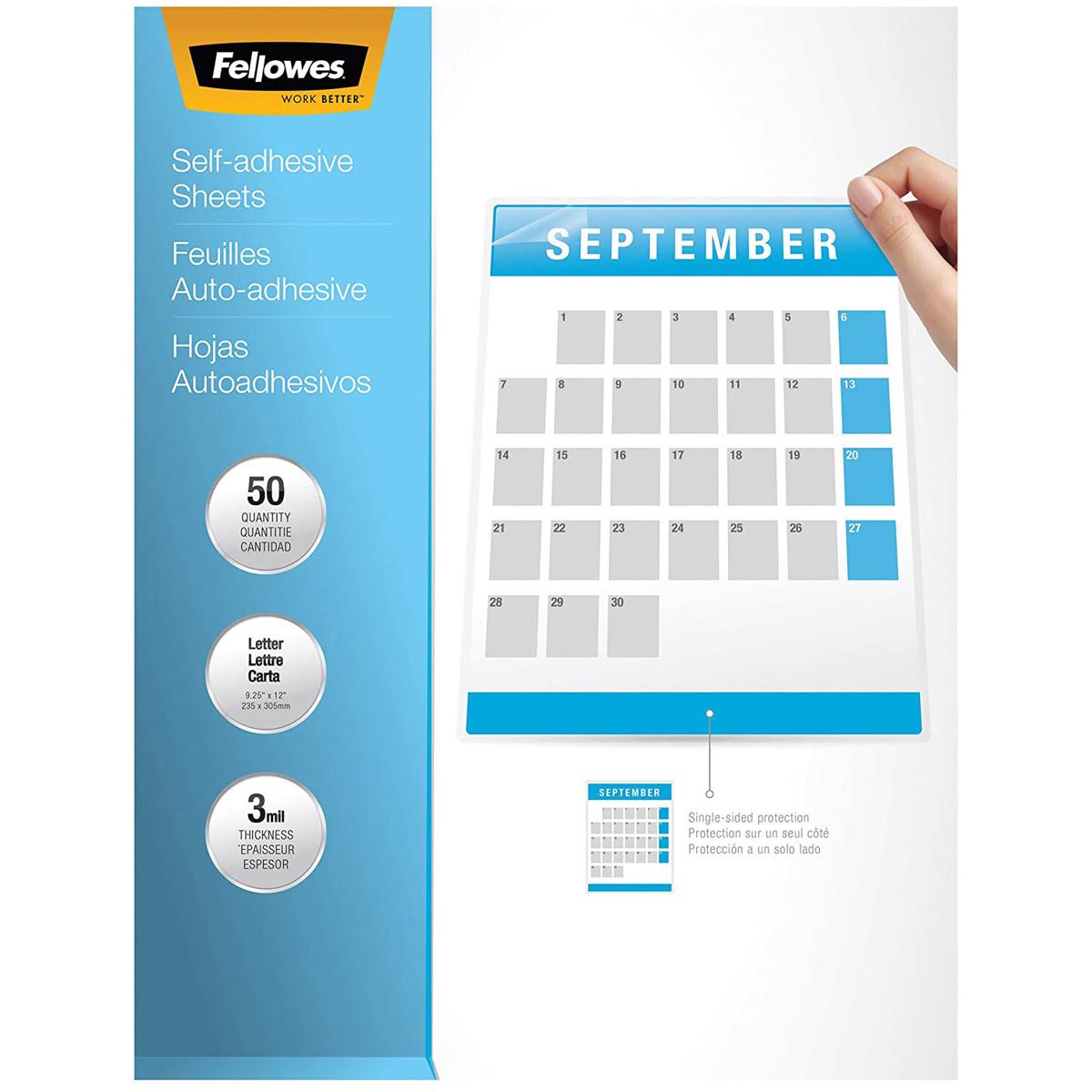 

Fellowes Self Adhesive Laminating Sheets, 3mil Letter, 10 Pack, Clear
