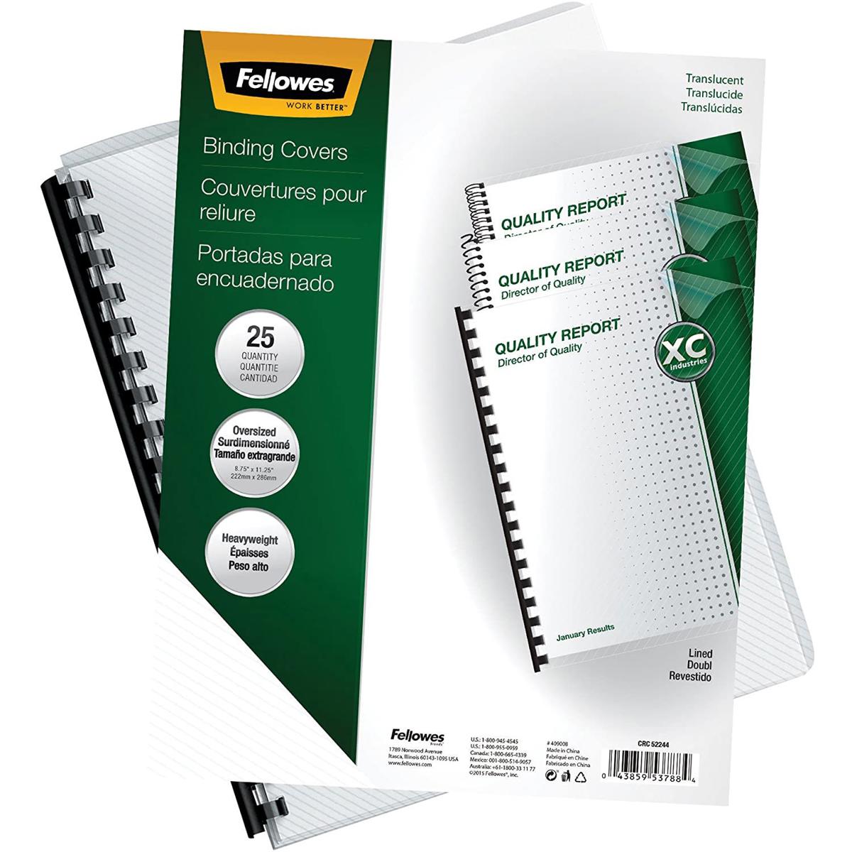 

Fellowes Futura Lined Clear Oversize Binding Covers, 25 Pack