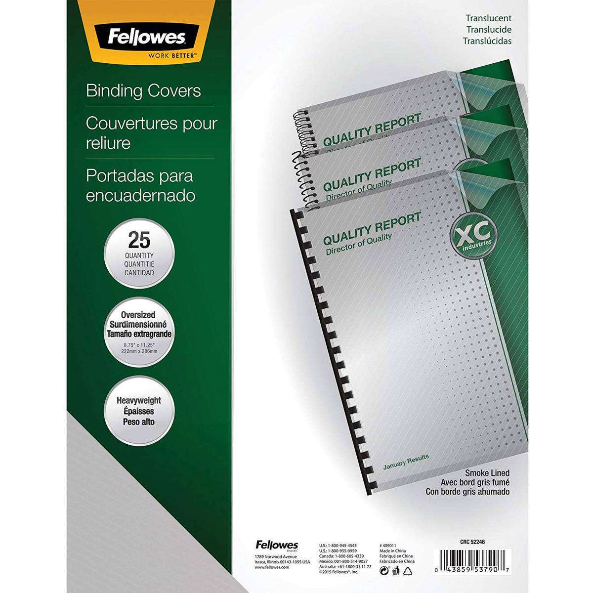 

Fellowes Futura Smoked Oversize Binding Covers, 25 Pack