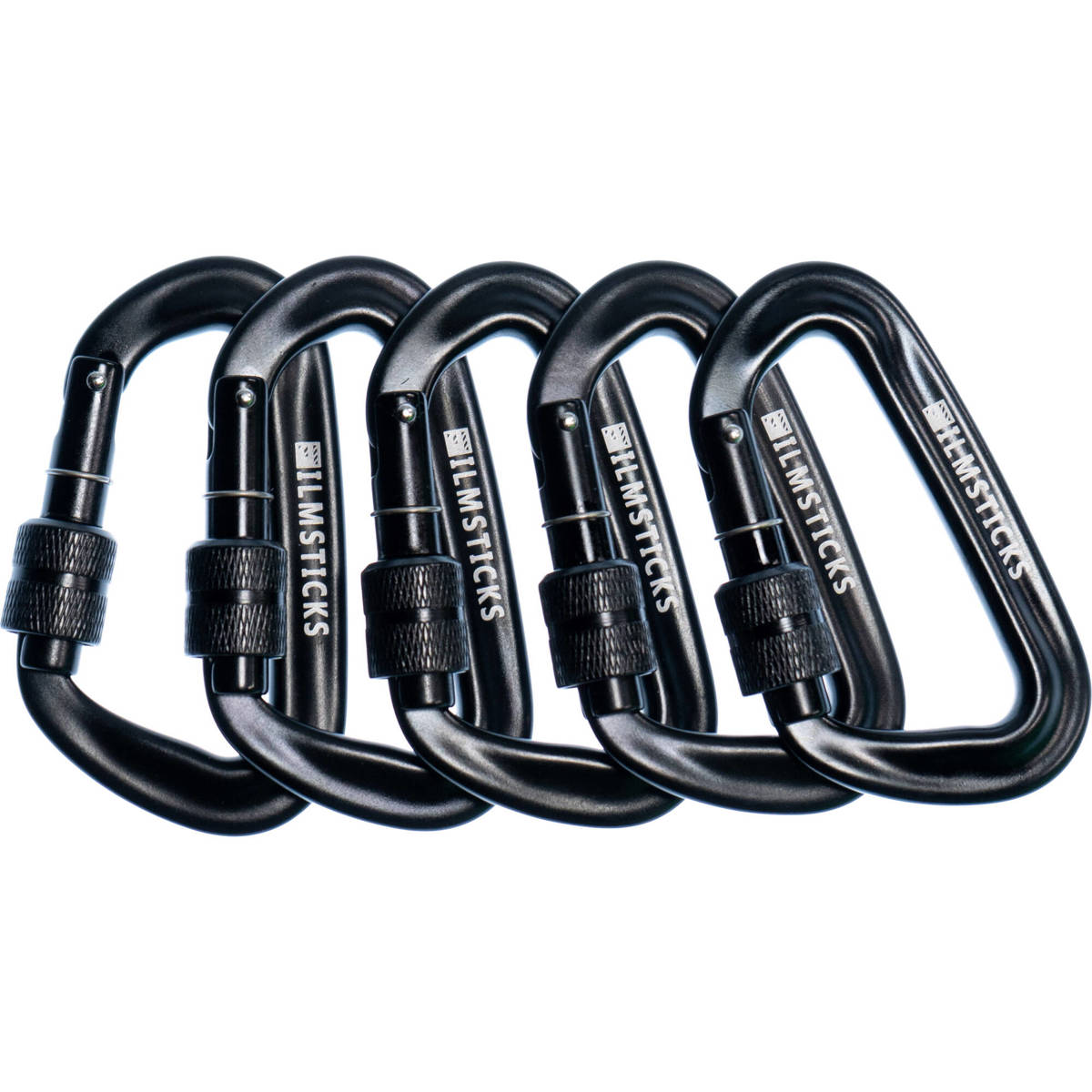 

Filmsticks Locking Aluminum Carabiner D-Clip with Screw Closure, Black, 5-Pack
