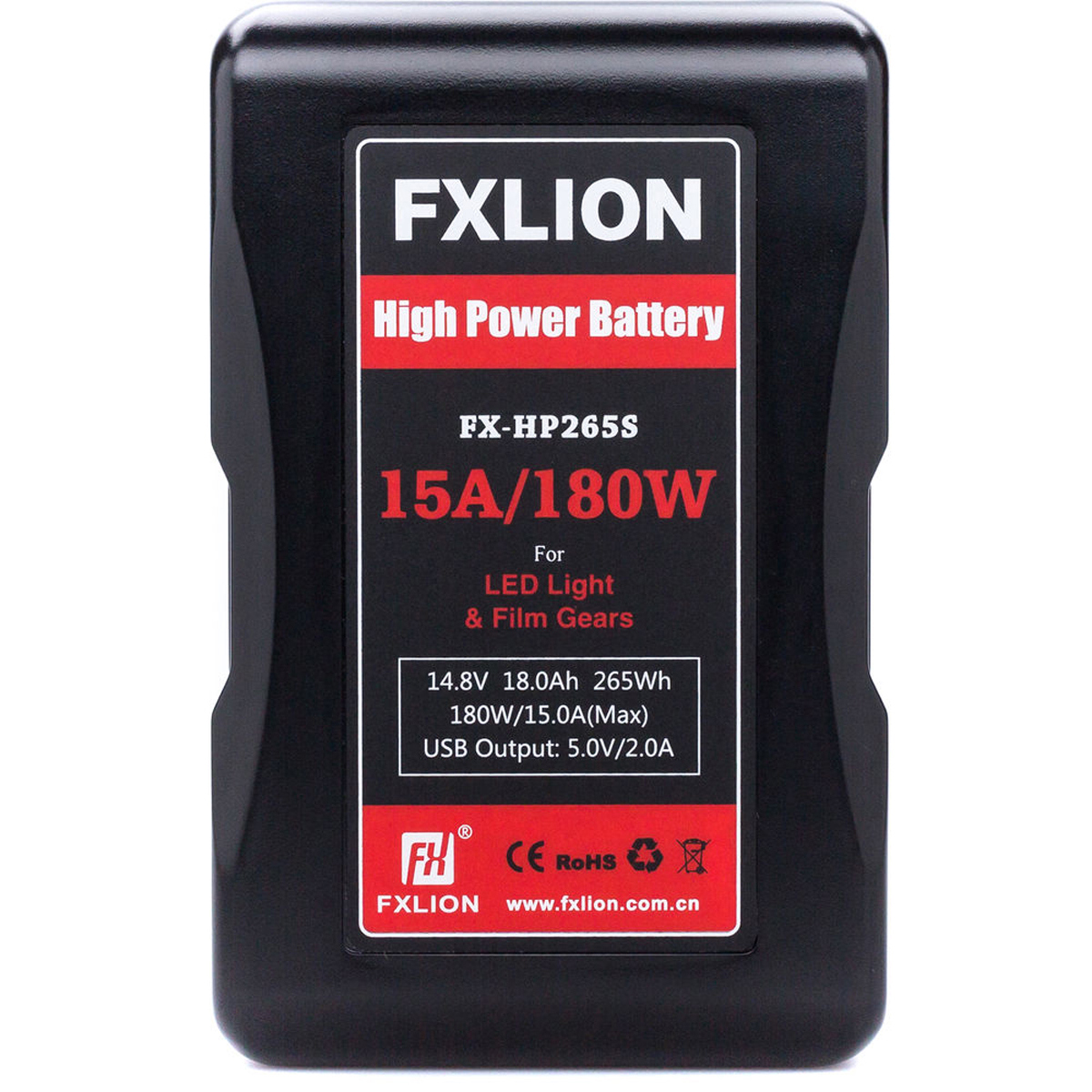 

FX Lion FX-HP265S 15A/180W High Power V-Mount Lithium-Ion Battery, 14.8V, 265Wh