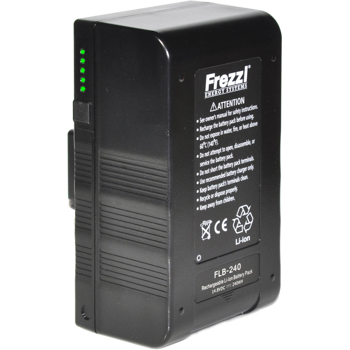 

Frezzi FLB-200, 14.8 Volts DC, 240WH Lith-Ion Batt w/Meter f/Anton Bauer Mount