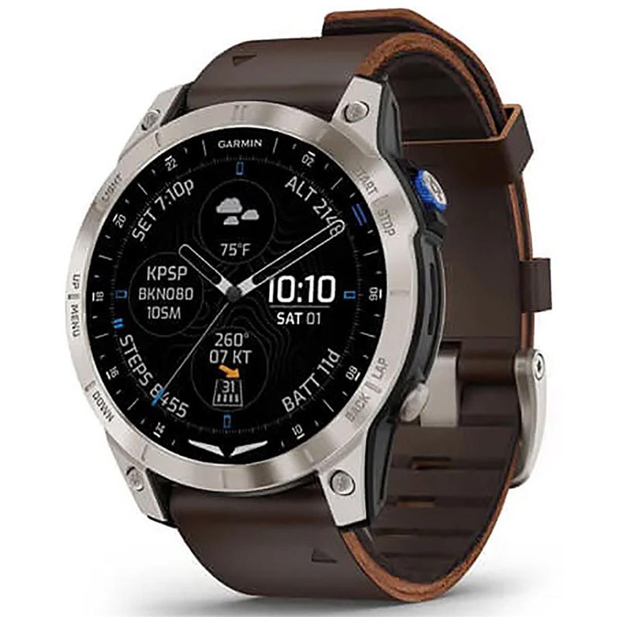 Image of Garmin D2 Mach 1 GPS Aviator Smartwatch with Oxford Brown Leather Band
