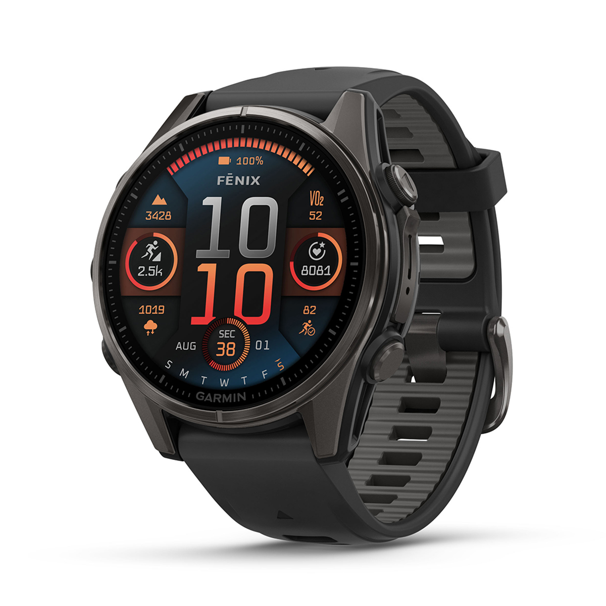 

Garmin fenix 8 Sapphire 43mm GPS Smartwatch, Carbon Gray DLC TT, Black/Gray Band