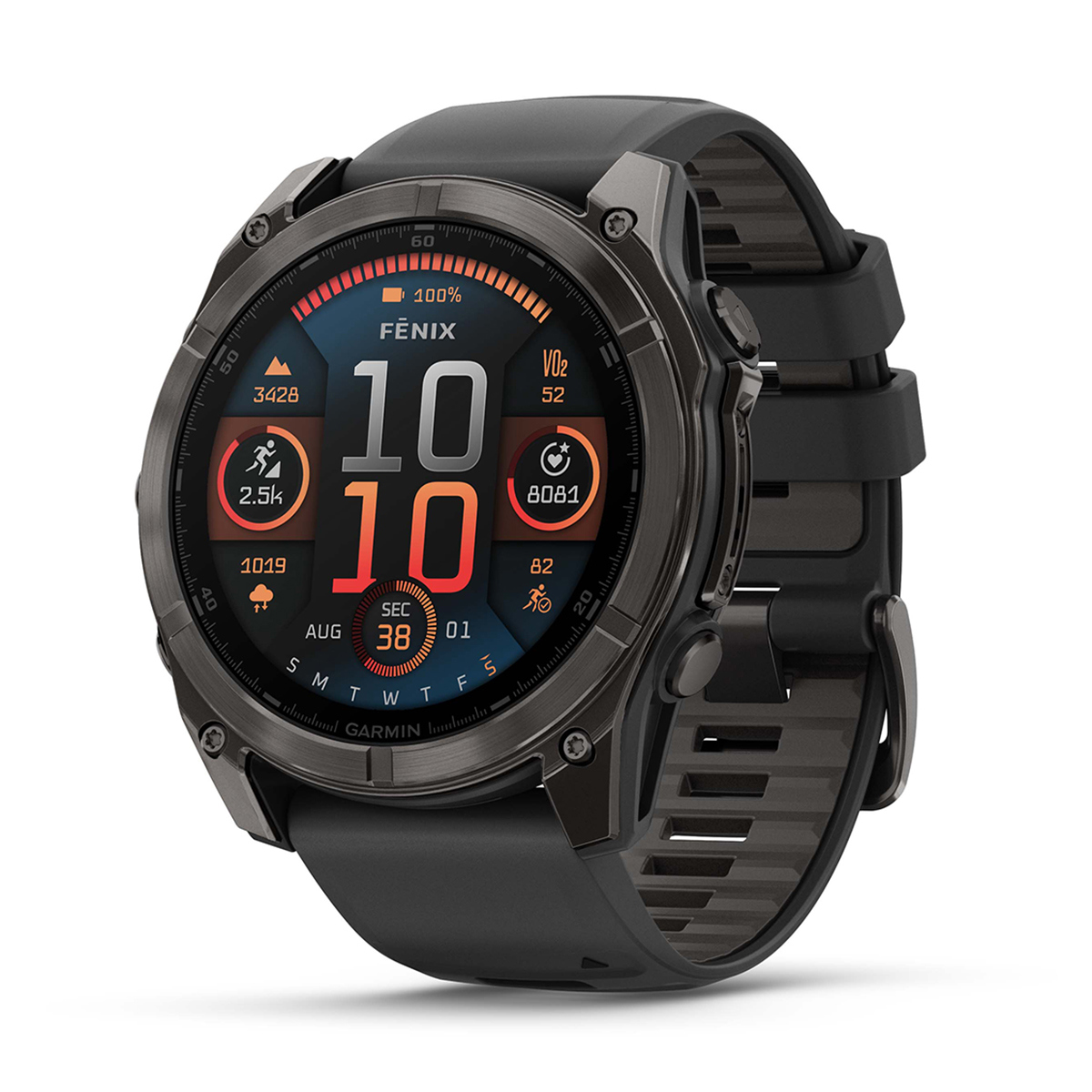 

Garmin fenix 8 Sapphire 51mm GPS Smartwatch, Carbon Gray DLC TT, Black/Gray Band