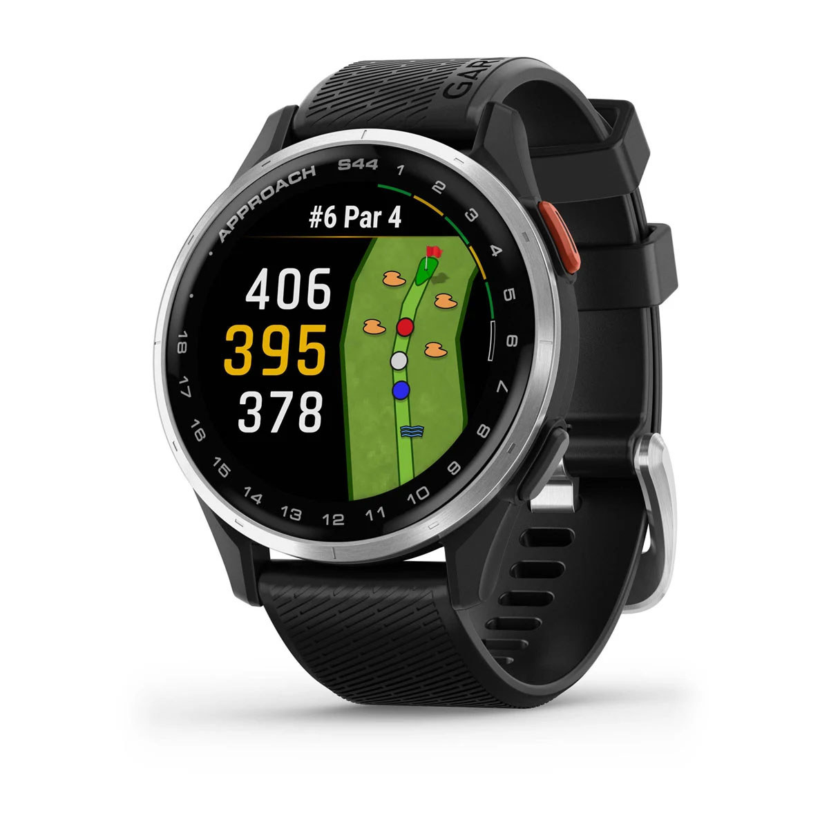 Умные часы Garmin Approach S44 с 43-миллиметровым дисплеем AMOLED GPS для гольфа, серебристый безель с черным ремешком