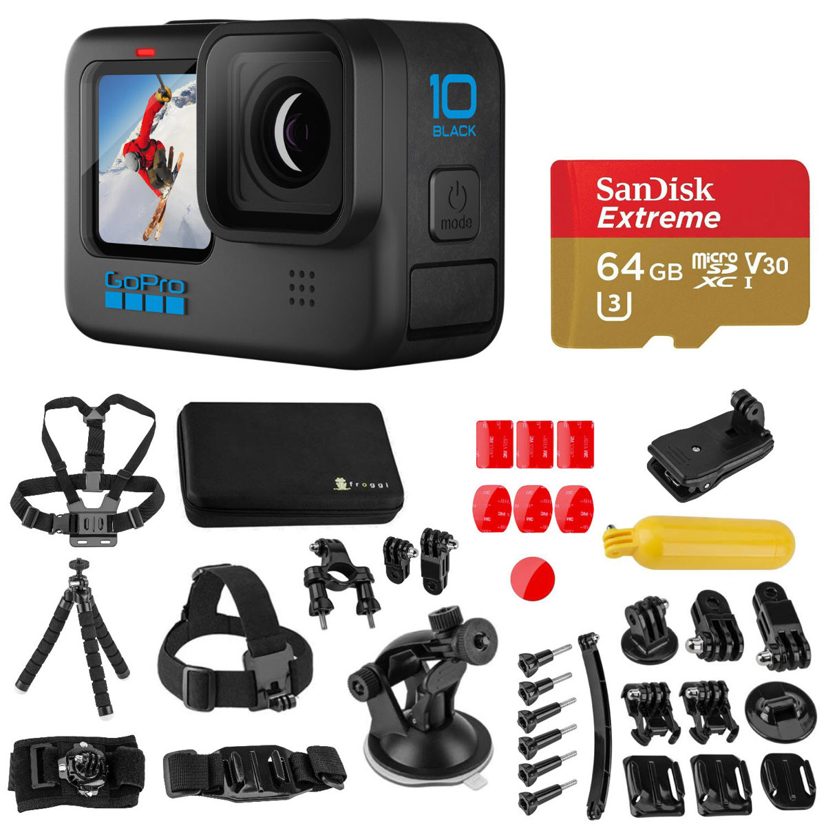 

GoPro HERO10 Black with Sport Accessory Kit, 64GB microSD Card