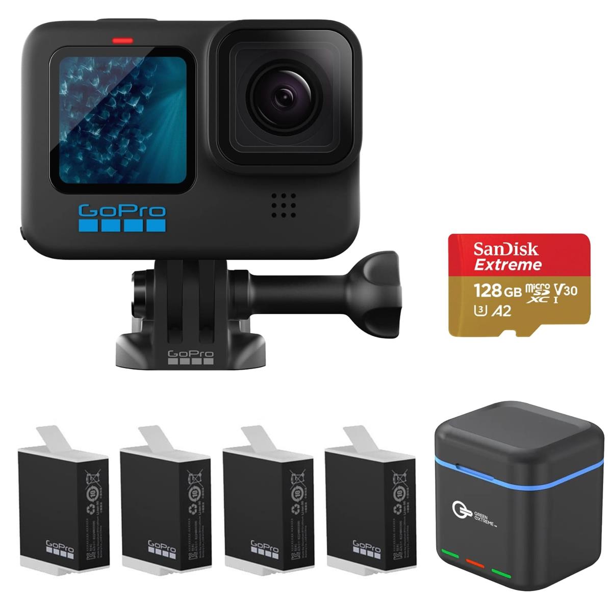 GoPro HERO10 Black with 3 Extra Battery, Dual Charger, 128GB microSD Card
